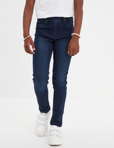 Jegging stretch élastiqué en molleton bleu fille