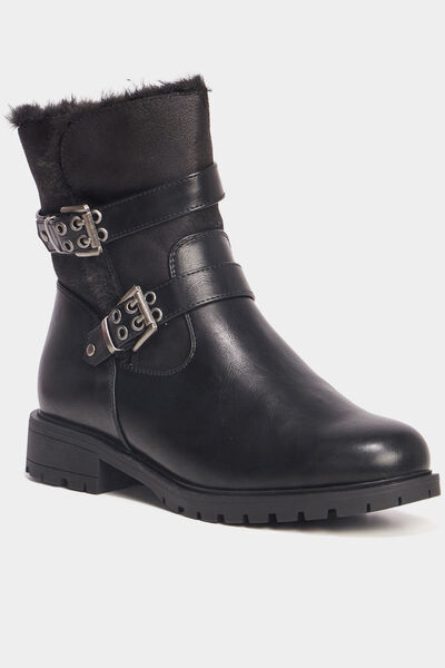 Boots motarde fourr&eacute;es avec boucles noir femme