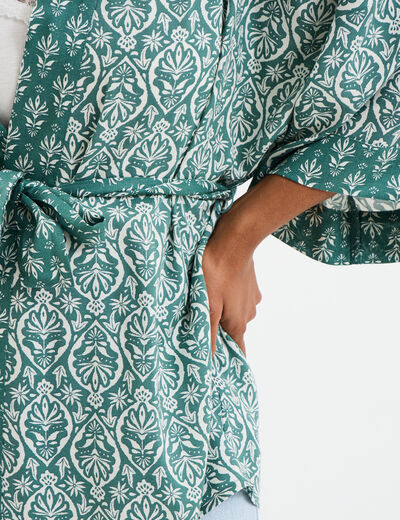 Veste kimono manches 3/4 vert turquoise femme