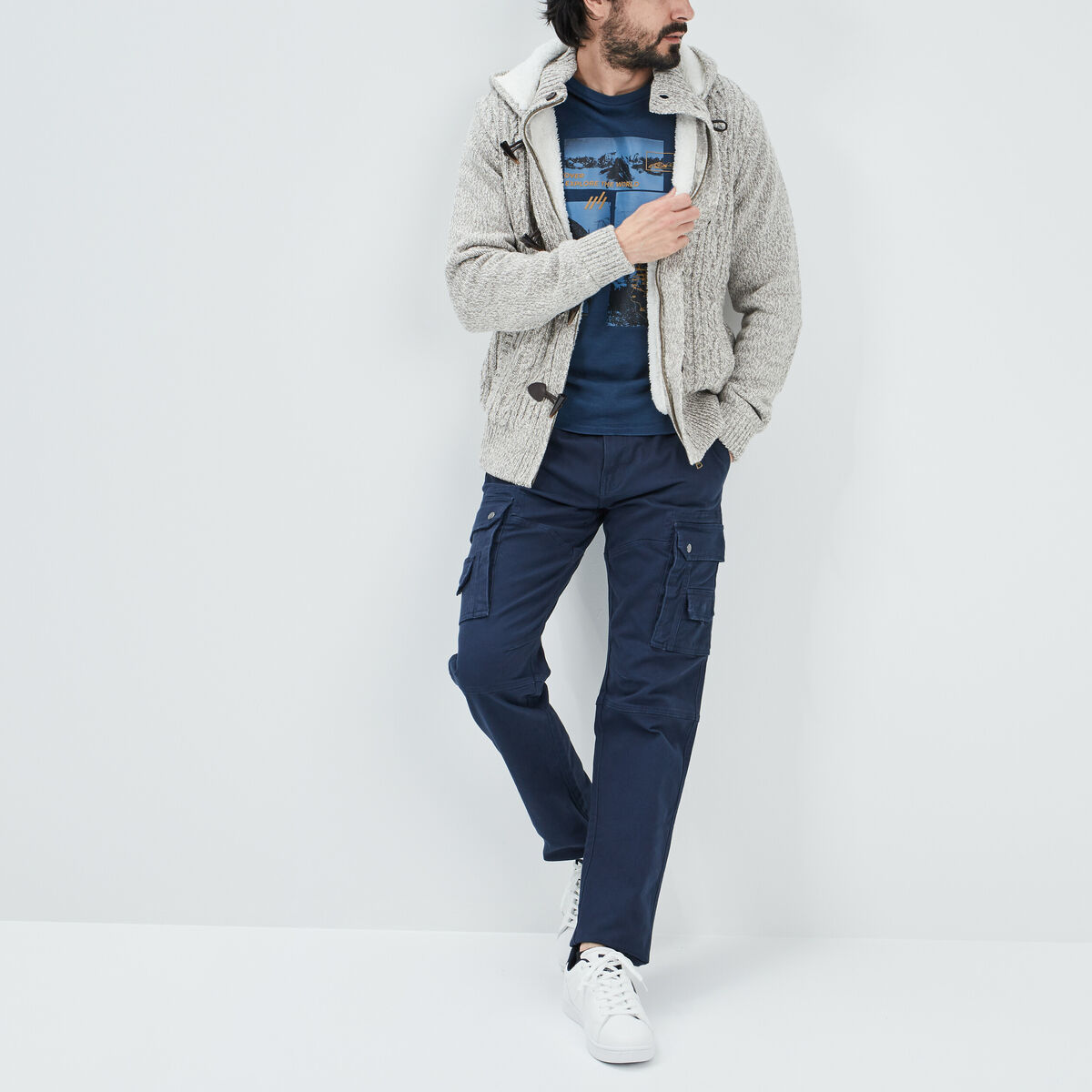 Gilet à capuche doublée polaire ivoire homme