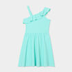 Robe courte col asymétrique à volants bleu turquoise fille