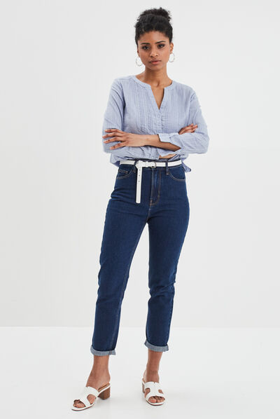 Blouse plastron manches 3/4 Creeks bleu femme