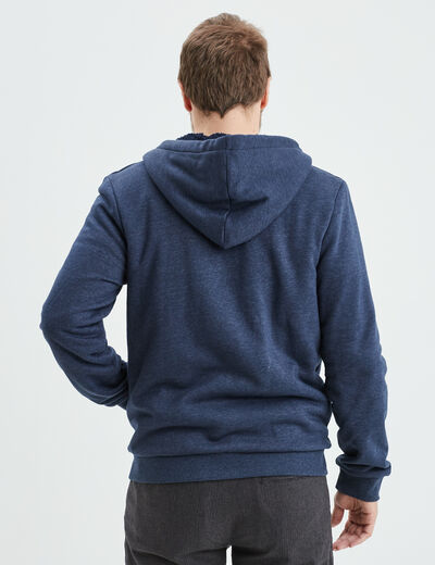 Sweat zippé doublure effet sherpa bleu marine homme