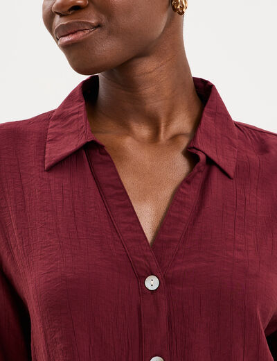 Chemise dos smock&eacute; manches courtes bordeaux femme
