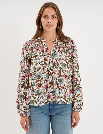 Chemise fluide &eacute;paules smock&eacute;es multicolore femme