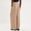 Pantalon large &agrave; pinces taille haute marron femme