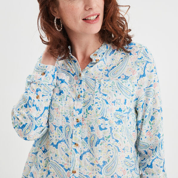 Chemise manches longues col mao multicolore femme