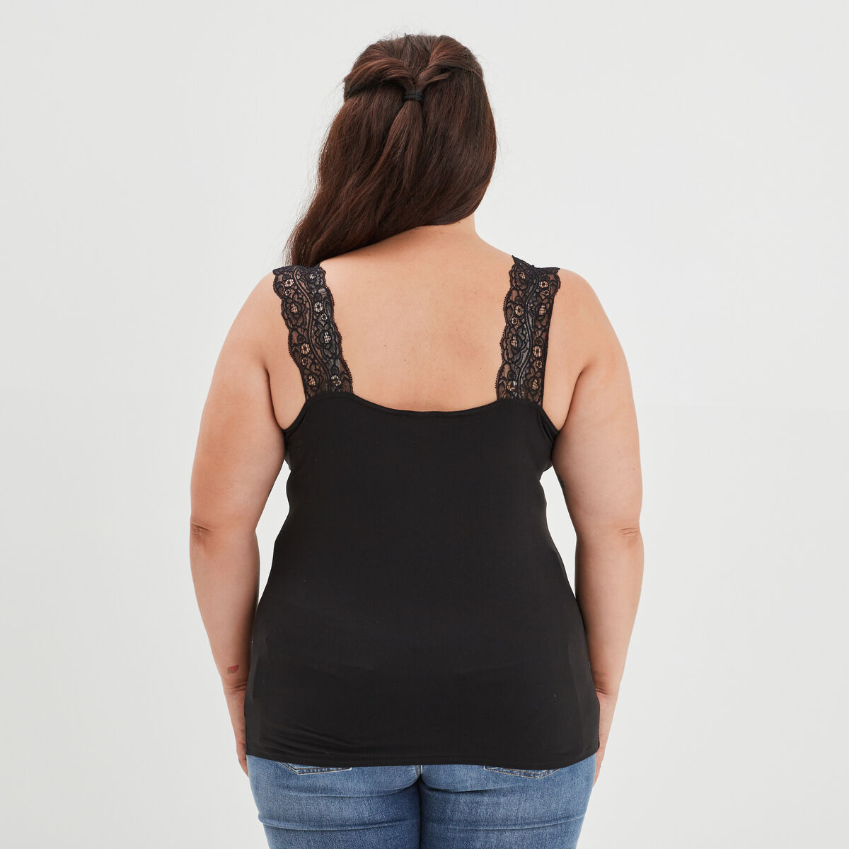 Débardeur bretelles larges col en V noir femme grande taille