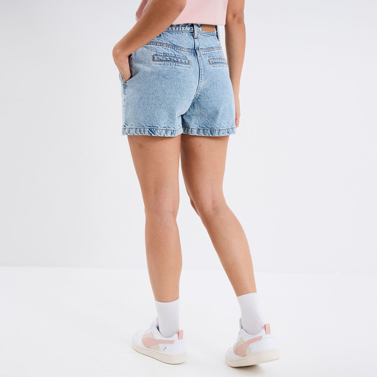 Jupe-short en jean coton denim bleach femme