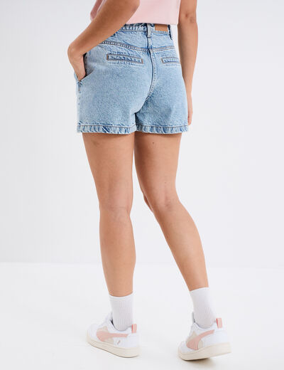 Jupe-short en jean coton denim bleach femme