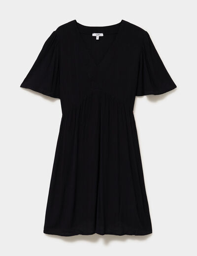 Robe fluide genou col en V noir femme