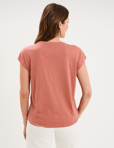 T-shirt col rond manches courtes terracotta femme