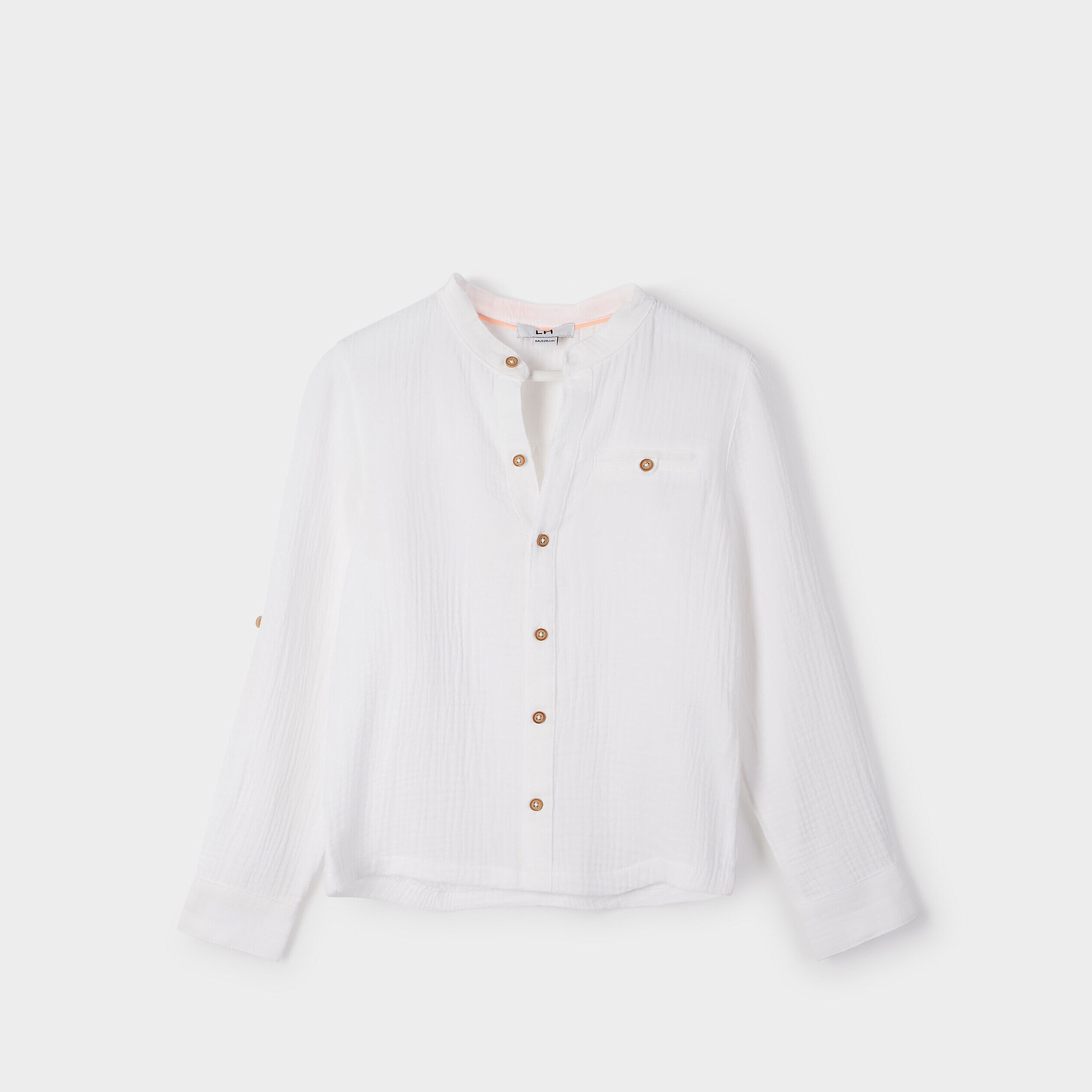 Chemise col mao gaze de coton blanc garçon