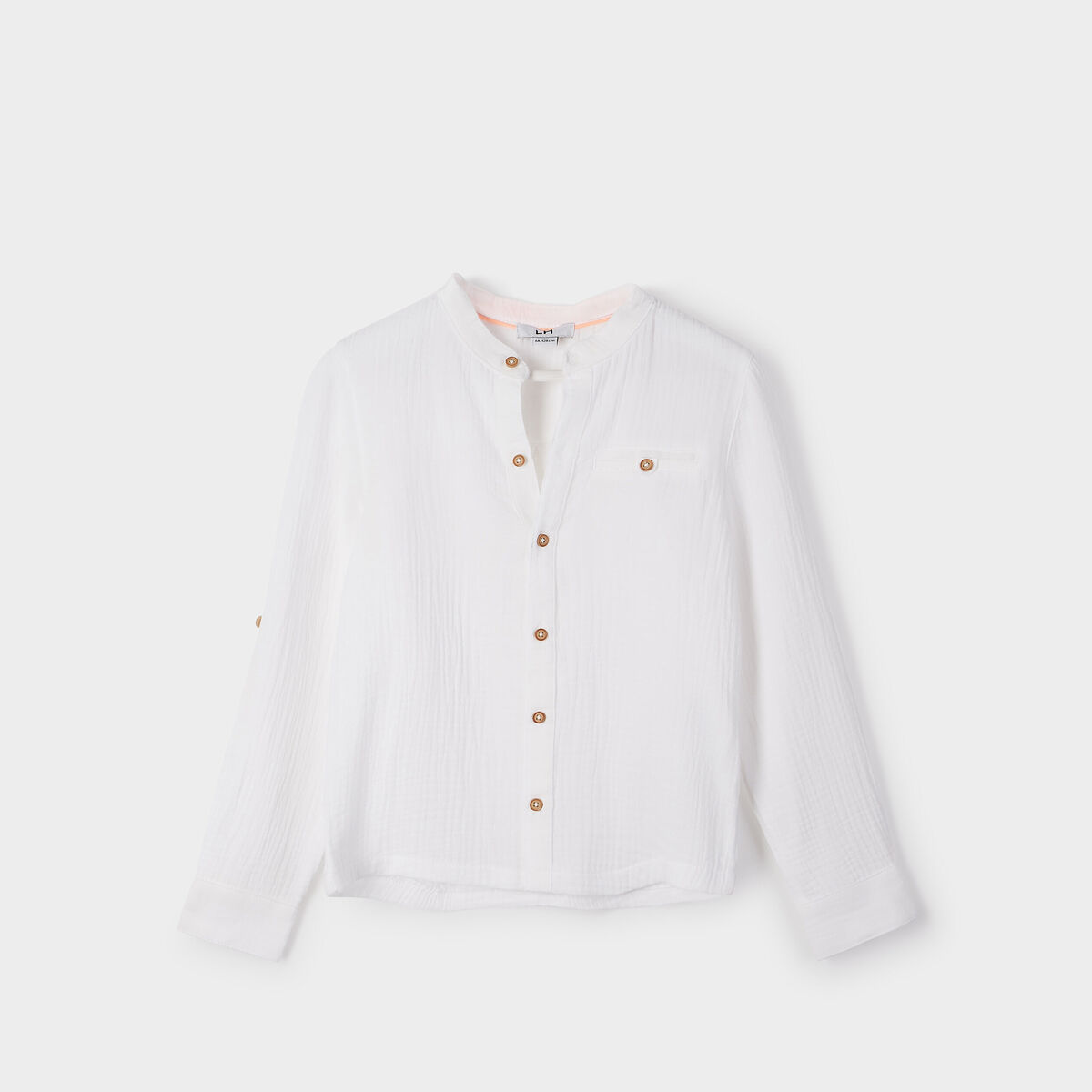 Chemise col mao gaze de coton blanc gar&ccedil;on