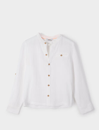 Chemise col mao gaze de coton blanc gar&ccedil;on