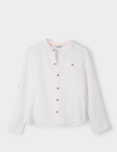 Chemise col mao gaze de coton blanc gar&ccedil;on