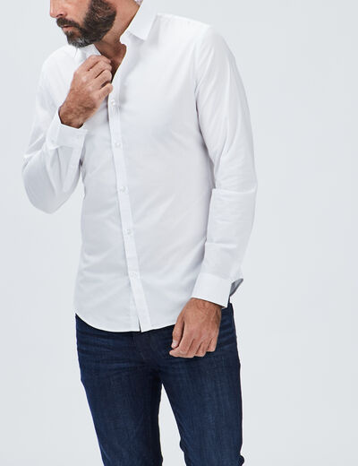 Chemise effet stretch manches longues blanc homme