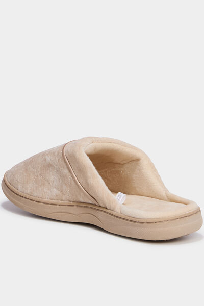 Chaussons mules velours effet matelass&eacute; sable femme