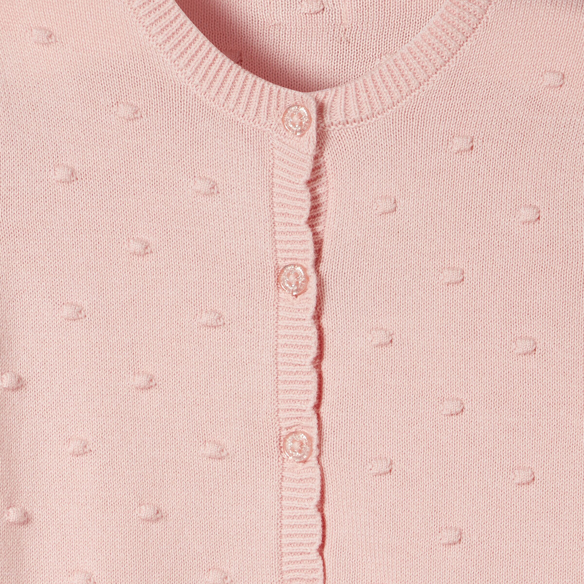 Gilet coton boutonn&eacute; &agrave; bord festonn&eacute; rose clair b&eacute;b&eacute; fille