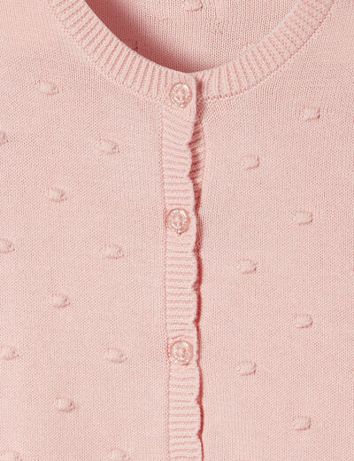 Gilet coton boutonné à bord festonné rose clair bébé fille