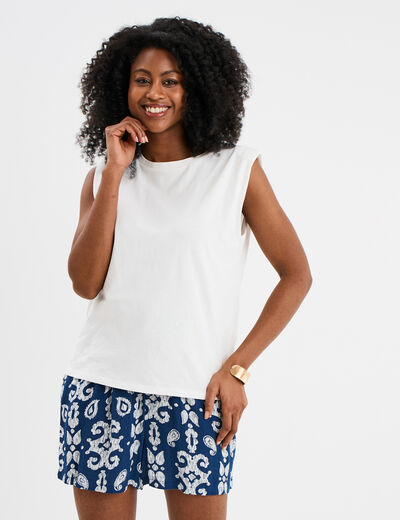 T-shirt avec épaulettes col rond coton blanc femme