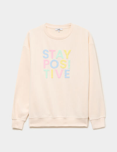 Sweat col rond manches longues beige femme