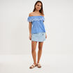 Blouse col bardot broderie anglaise bleu clair femme