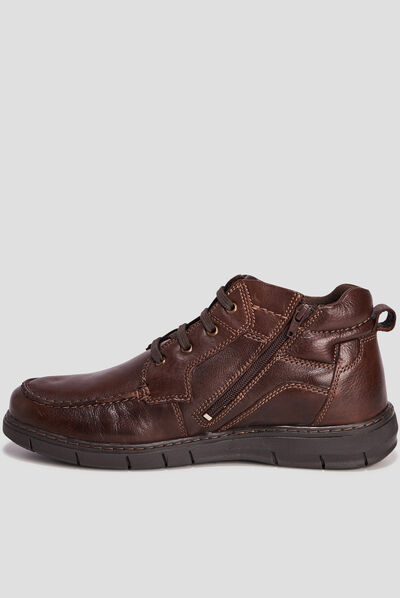 Bottines en cuir crantées à lacets marron homme