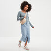 T-shirt col rond manches longues coton gris femme