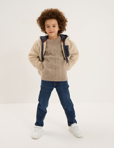 Pull manches longues col rond beige gar&ccedil;on