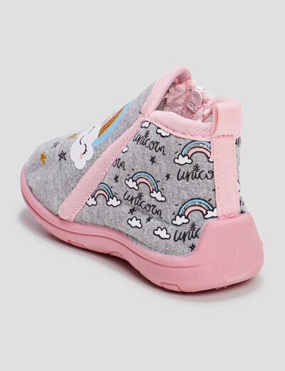 Chaussons bottillons gris bébé fille