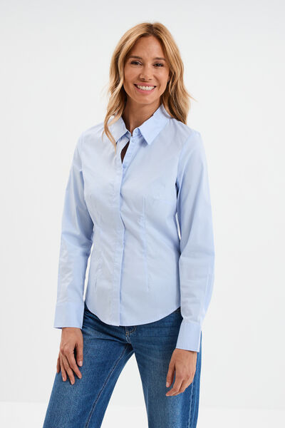 Chemise cintr&eacute;e manches longues bleu ciel femme