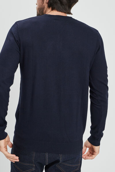 Pull manches longues bleu marine homme