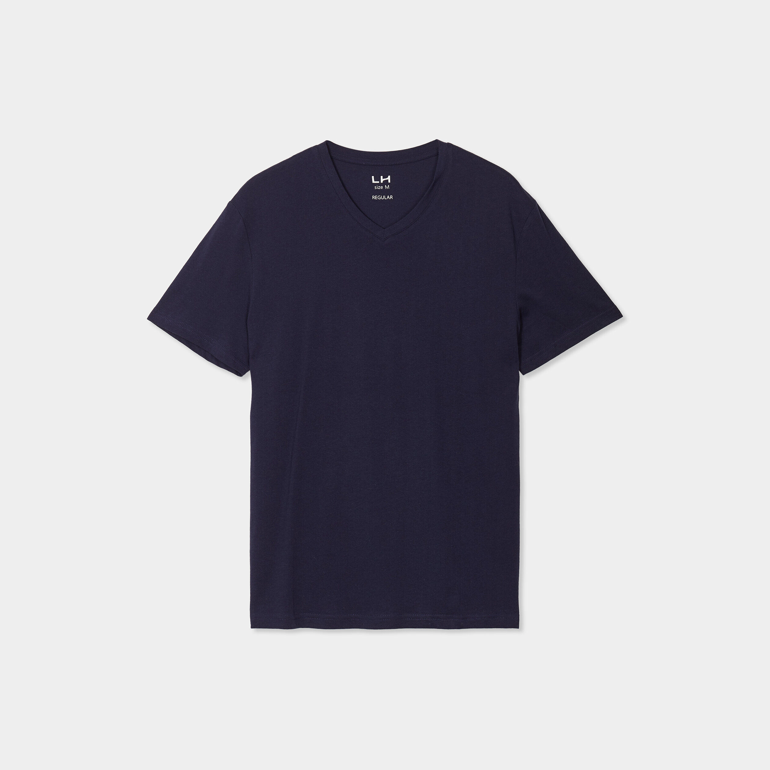 T-shirt manches courtes coton col V bleu marine homme LH