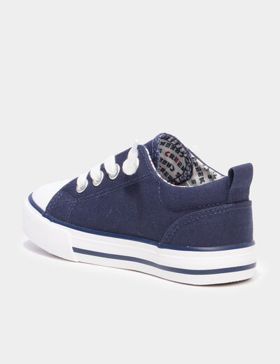 Tennis basses lacets toile bout renforc&eacute; bleu marine gar&ccedil;on