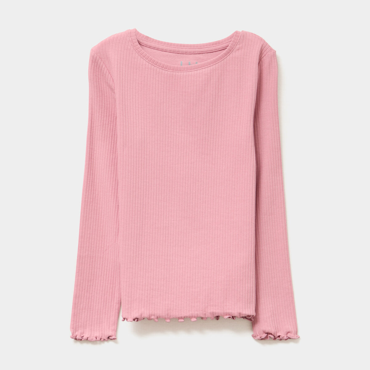 T-shirt côtelé manches longues coton vieux rose fille