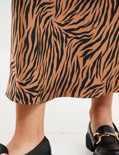 Jupe effet satin midi évasée camel femme