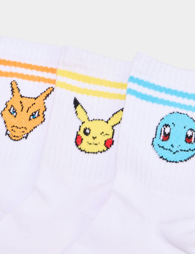 Lot 3 paires chaussettes sport Pok&eacute;mon blanc gar&ccedil;on
