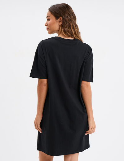 Robe t-shirt manches courtes coton noir femme