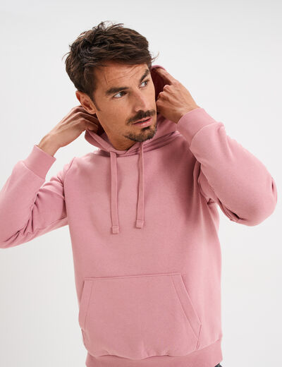 Sweat molleton à capuche hoodie vieux rose homme
