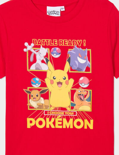 T-shirt manches courtes coton Pokémon rouge garçon