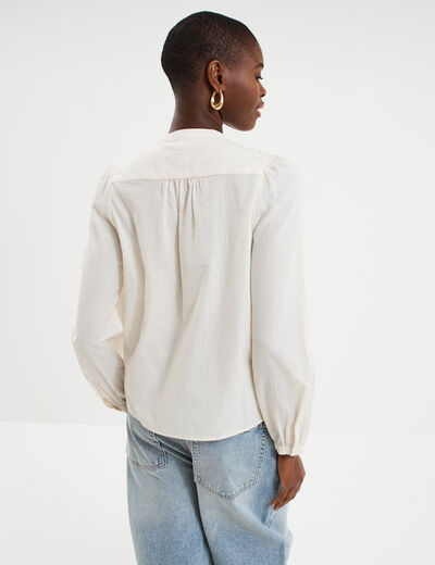 Blouse droite manches longues coton ecru femme