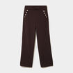 Pantalon &agrave; ponts flare effet cr&ecirc;pe marron fonc&eacute; femme