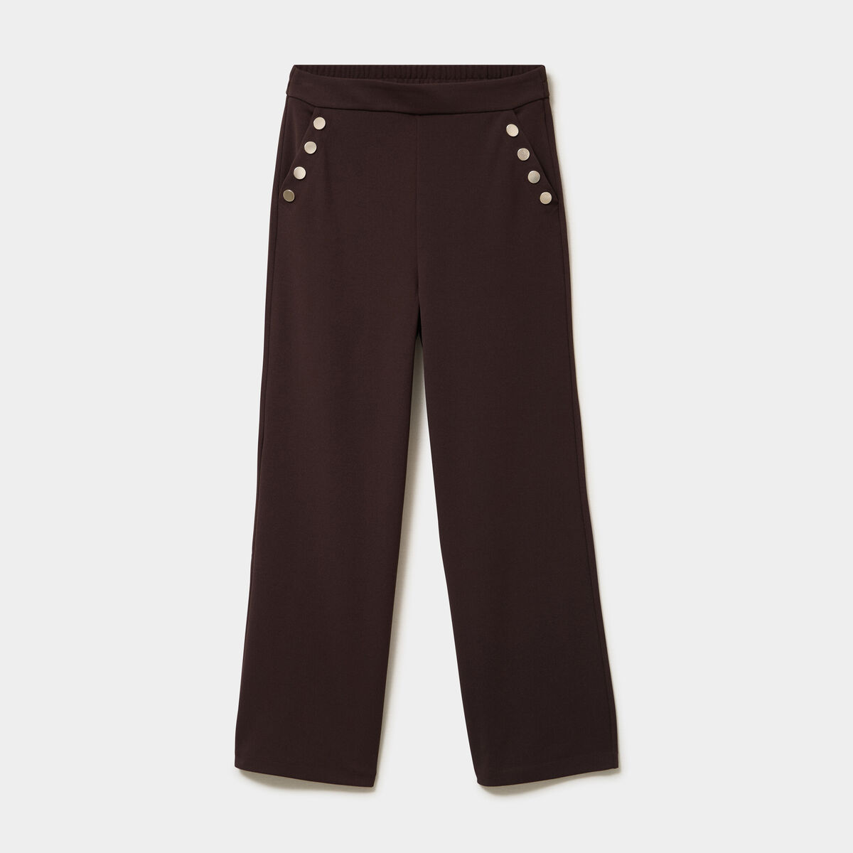 Pantalon &agrave; ponts flare effet cr&ecirc;pe marron fonc&eacute; femme
