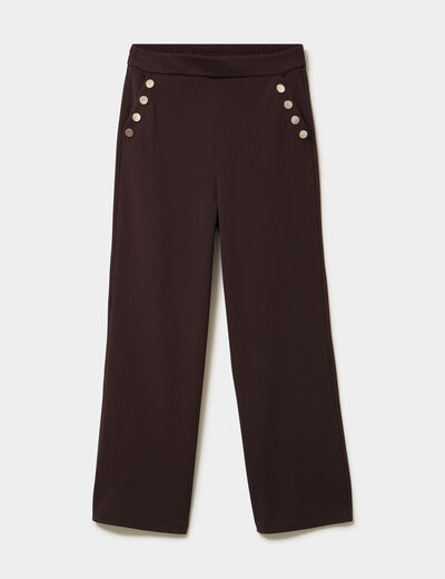 Pantalon &agrave; ponts flare effet cr&ecirc;pe marron fonc&eacute; femme
