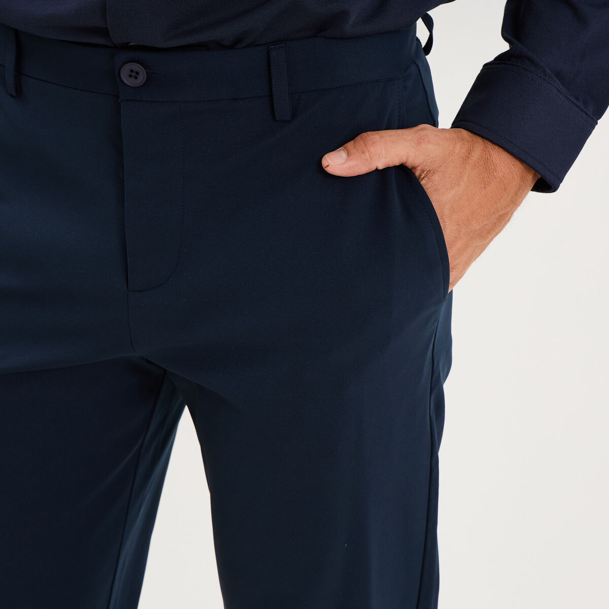 Pantalon chino slim sans repassage bleu marine homme