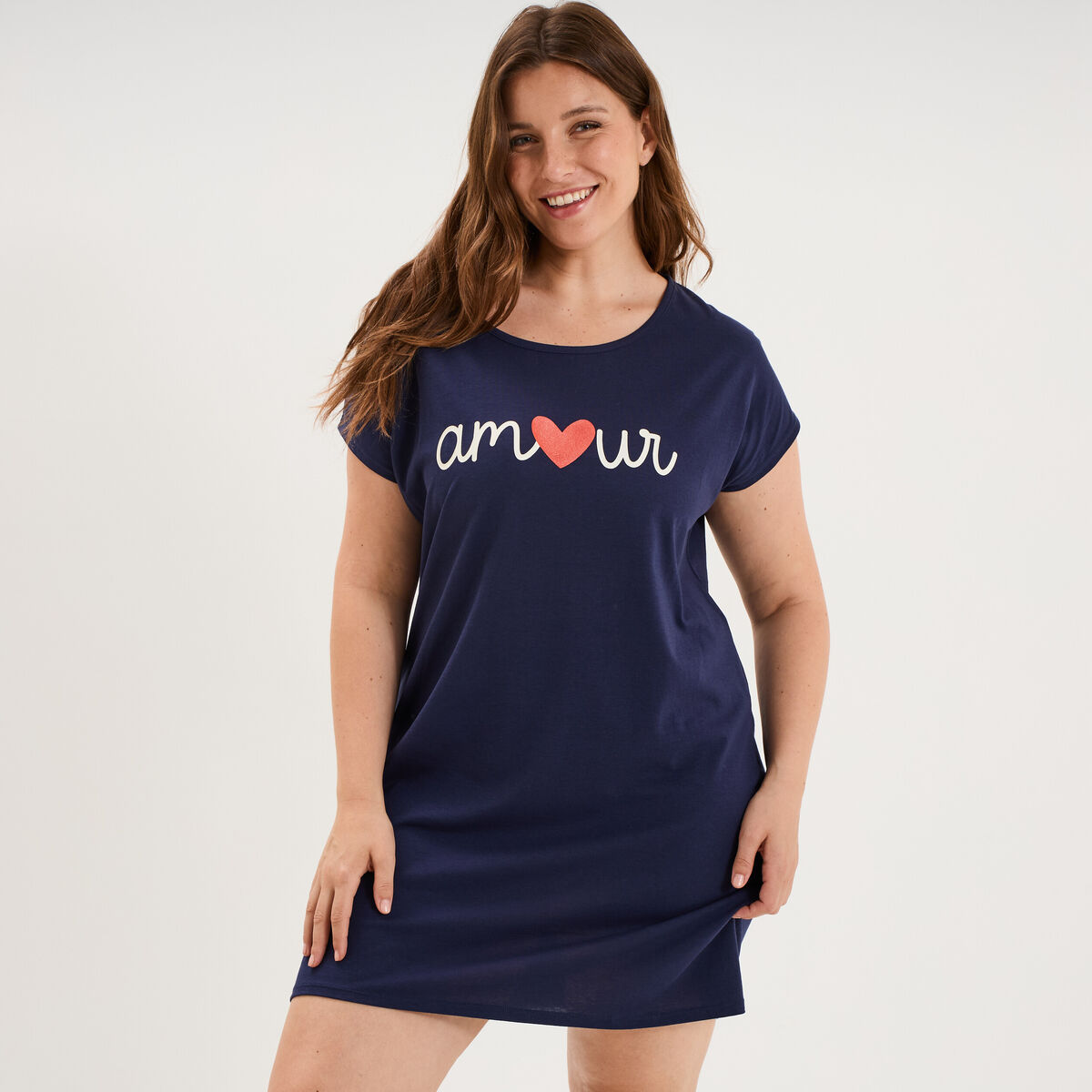 Chemise de nuit manches courtes coton bleu marine femme grande taille
