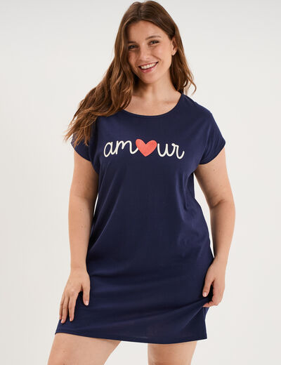 Chemise de nuit manches courtes coton bleu marine femme grande taille