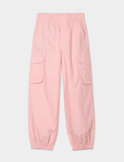 Pantalon parachute battle poches c&ocirc;t&eacute;s rose pastel fille