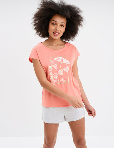 Ensemble pyjama short 2 pièces coton vieux rose femme